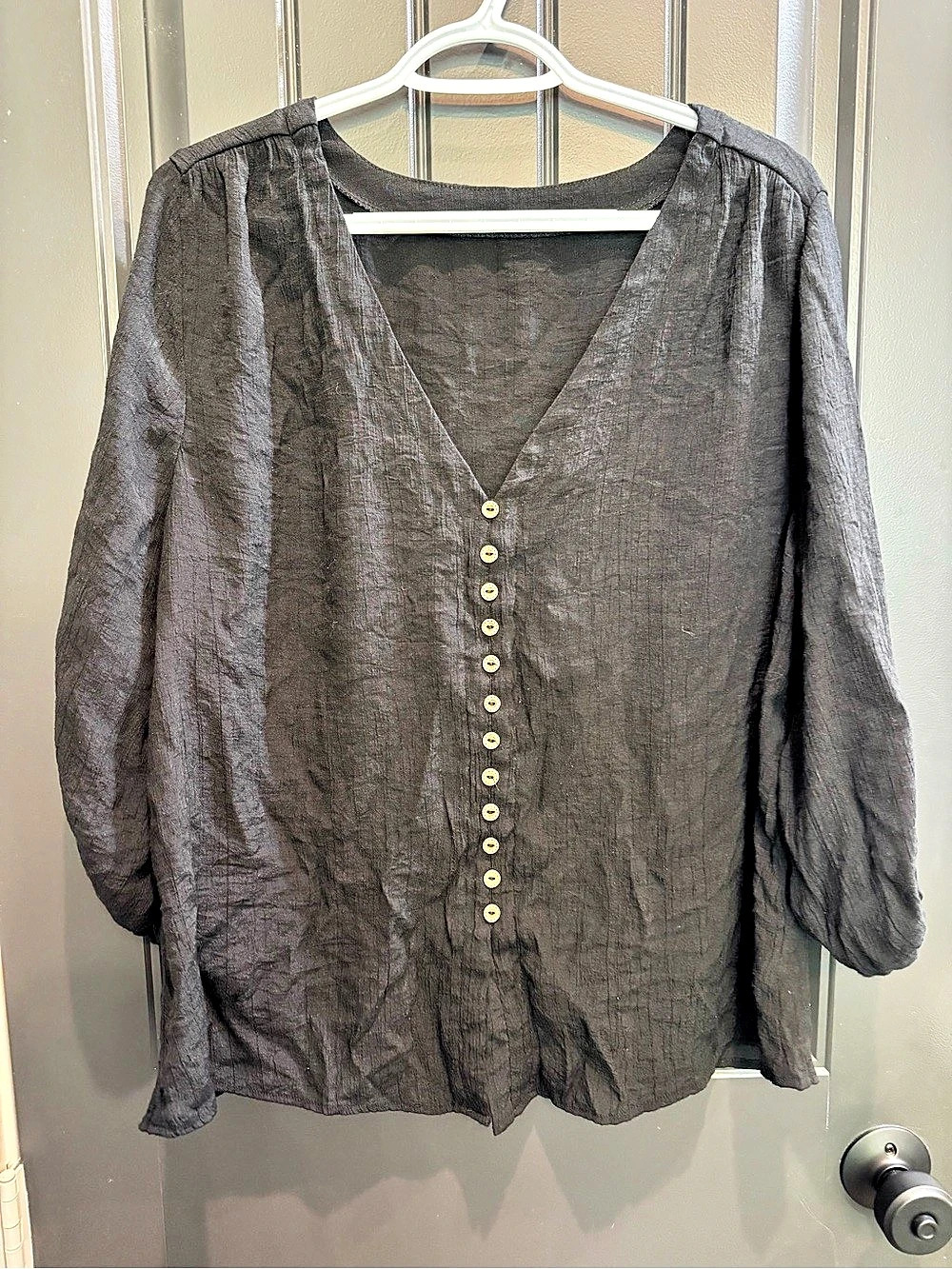 Black Button Front Blouse Size 1XL Like New